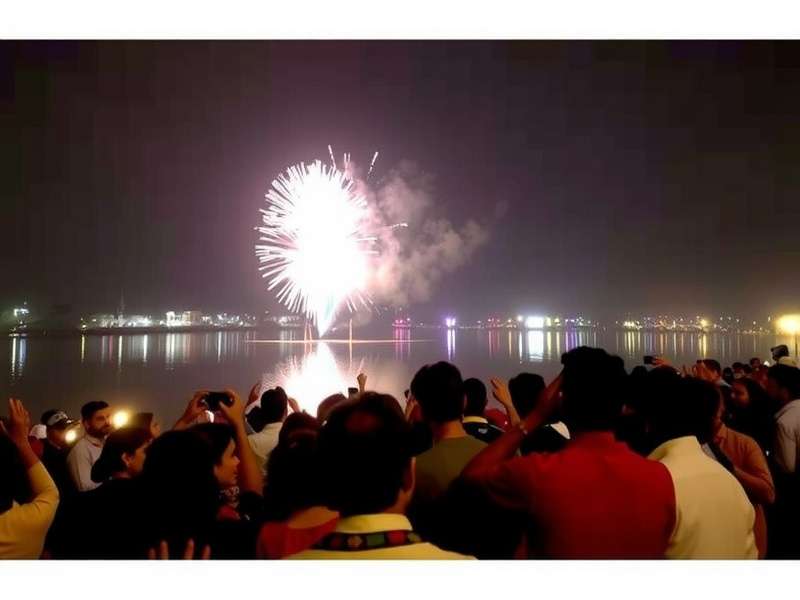 Bhopal Blitzers Diwali event with lit diyas and fireworks over Upper Lake